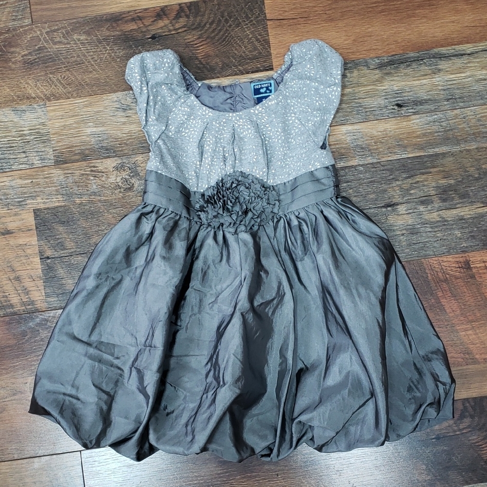Old Navy Gray Monochrome Polka Dot Bubble Hem Short Sleeve Dress, Size 2T
